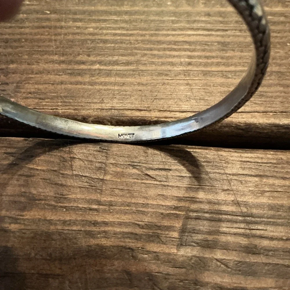 Monet Vintage 80's Silver Tone Bangle Bracelet carved - Picture 2 of 2